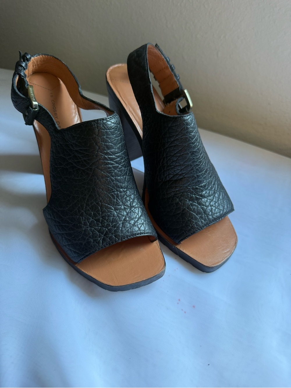 Derek Lam 10Crosby Black Leather Block Heel Slingback Sandals 6.5